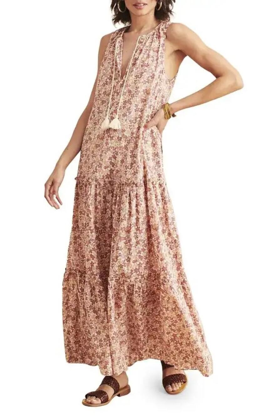 Faherty Floral Mira Maxi Dress NEW Small Organic Cotton Cottagecore Boho Coastal